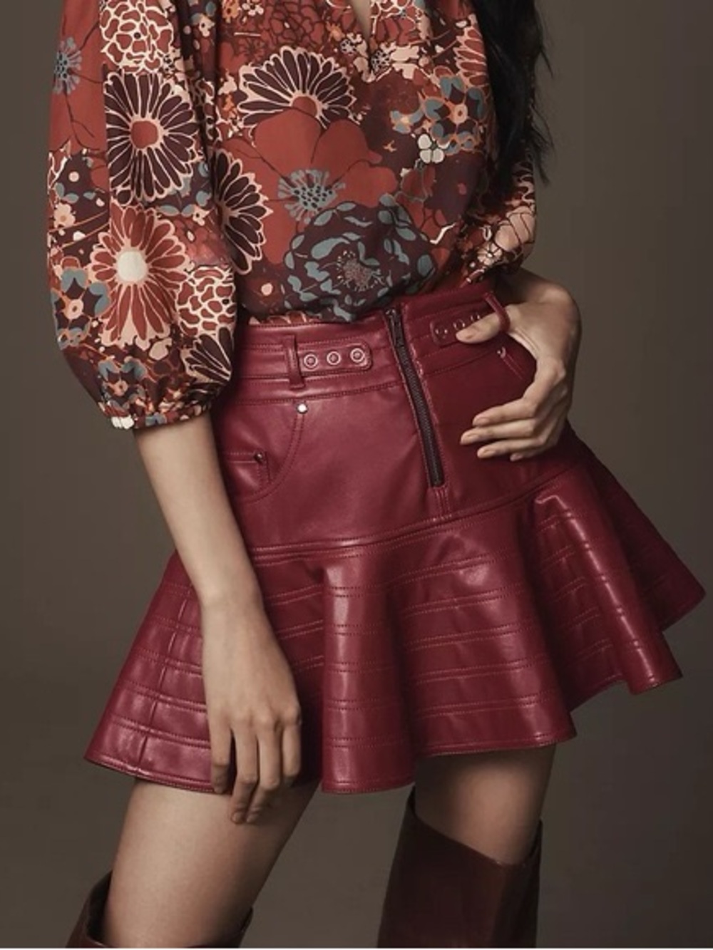 PILCRO Anthropologie (NWT) Fit and flare faux leather moto mini skirt